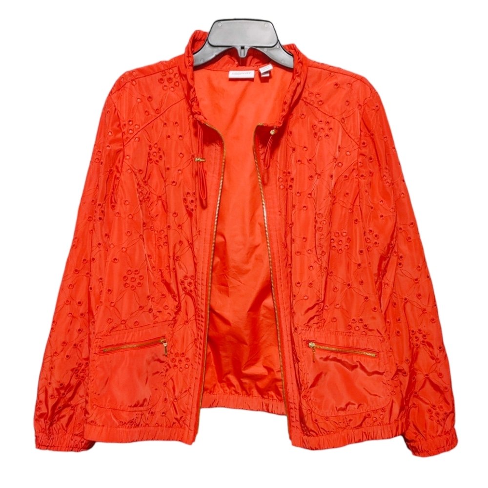 Chico's Zenergy Orange  Amelia All-Over Eyelet Jacket Women's Size Extra Large 3 - Picture 4 of 13